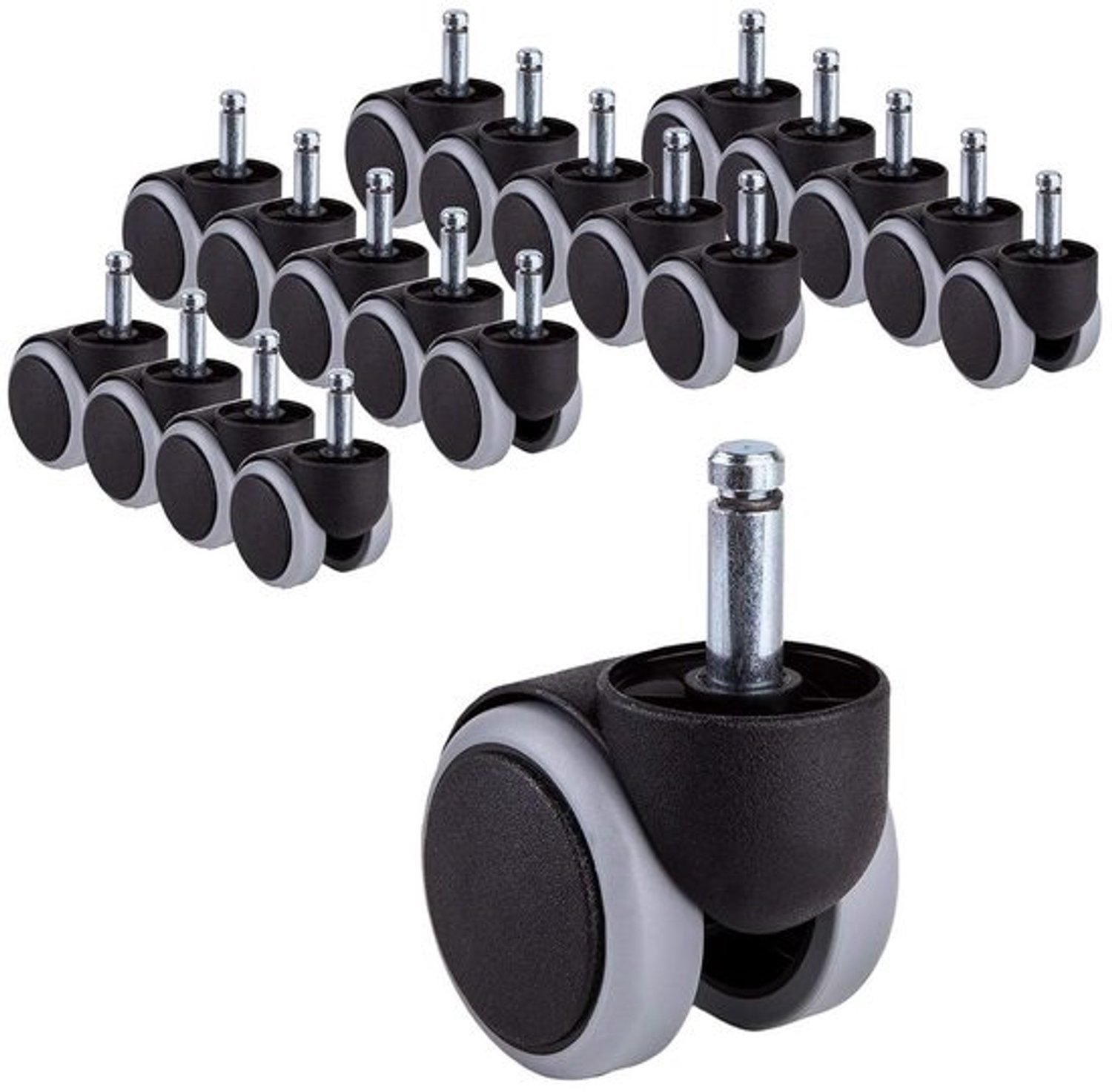 Stoelwielenset - Zwenkwielen voor bureaustoel - Beschermen de vloer - Dubbele zwenkwielen - 50 mm diameter - Grijs