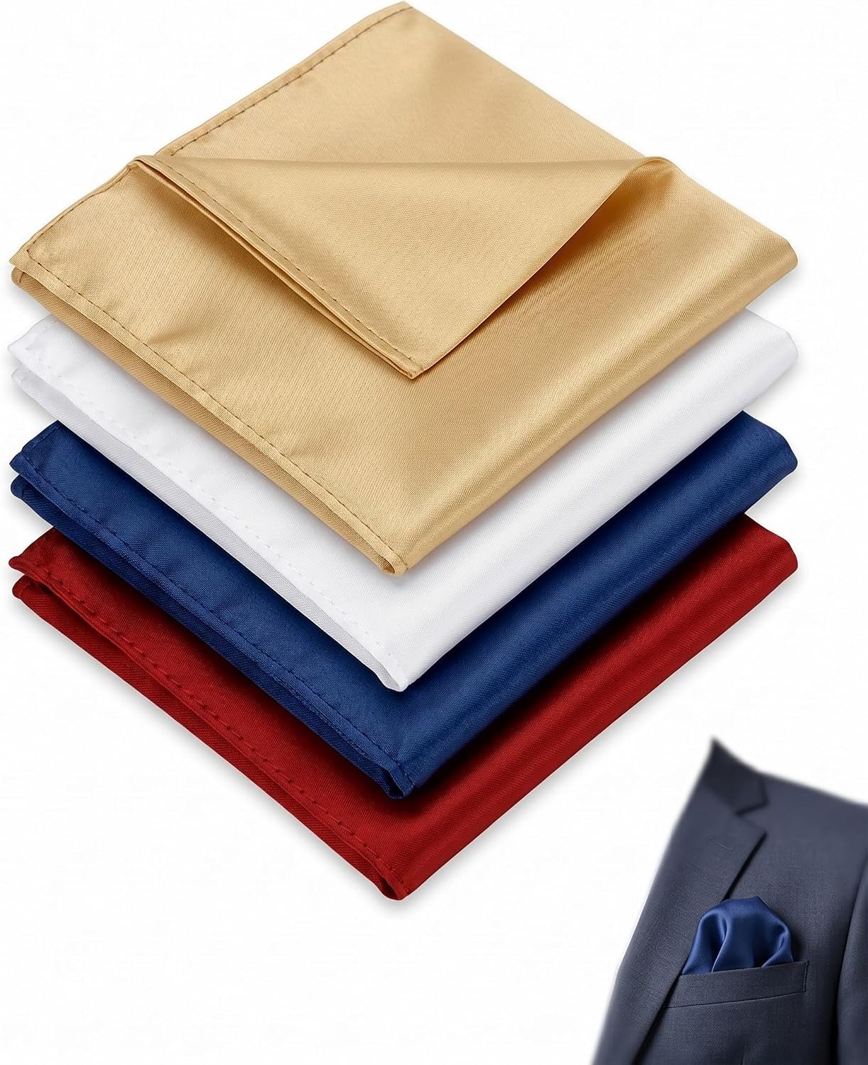 Set van 4 zakdoeken voor heren - eenkleurig - premium satijn - perfect voor bruiloften - Vemera