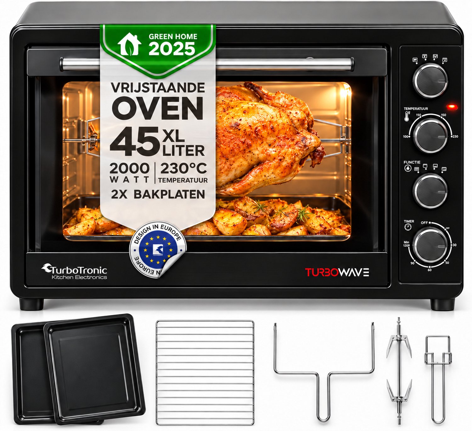 Bol.com TurboTronic EV45 Vrijstaande Oven - 45L - Instelbare temperatuur en timer - accessoires - Zwart aanbieding