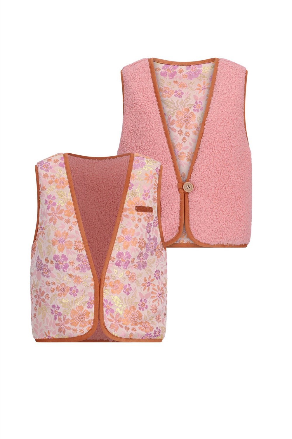 NONO - Kadi Reversible Jacquard+ Teddy Gilet - Girly Ginger - Maat 110-116