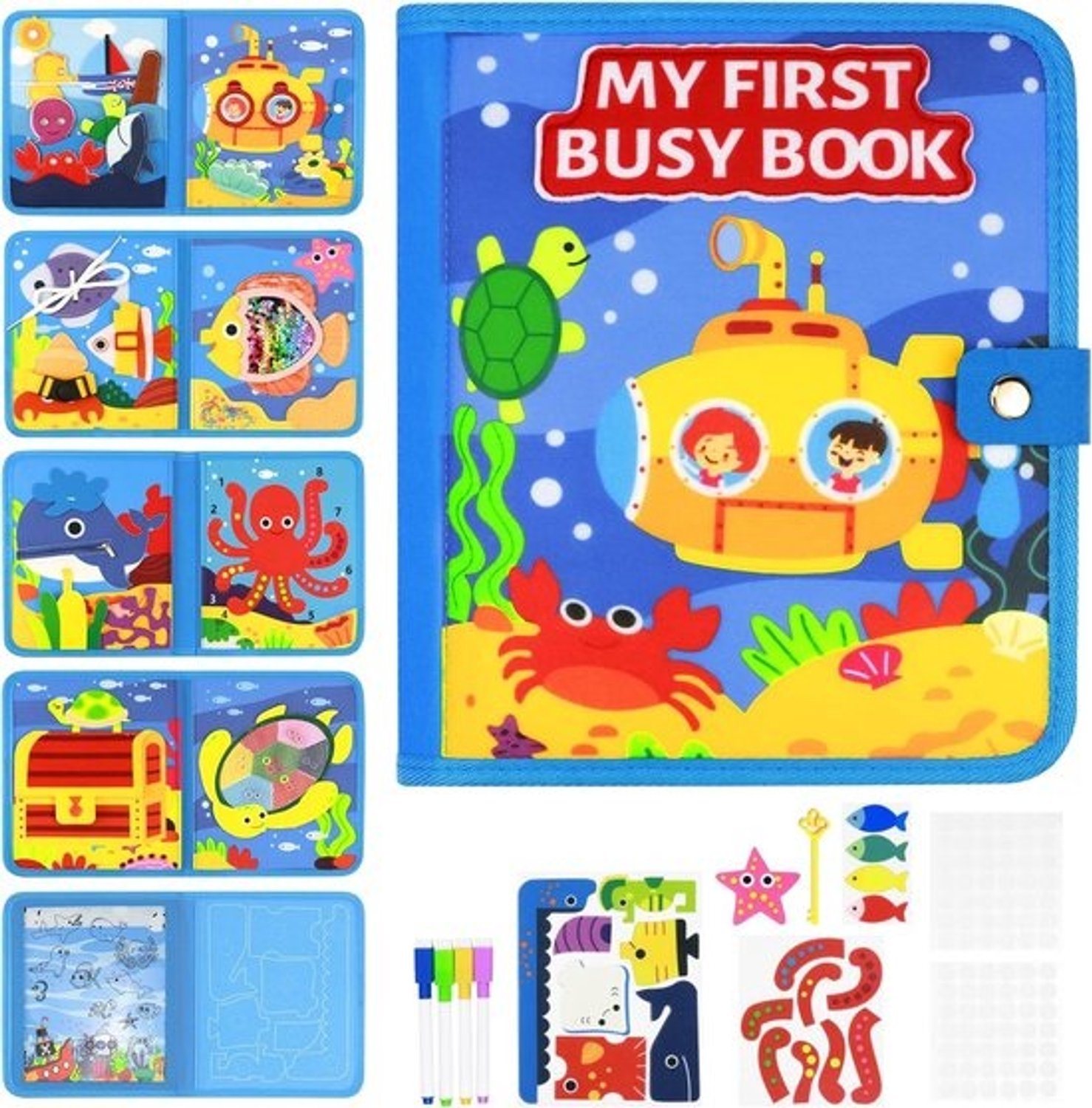 Montessori Busy Book - Educatief viltboek - Voor de ontwikkeling van peuters - 10-in-1 oceaanthema - 23 x 20 cm - Multicolor
