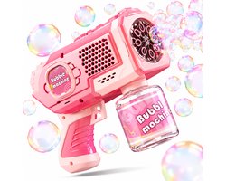 BOTC Automatisch Bellenblaas pistool - Bellenblazer met LED-Verlichting & 8 Openingen - Inclusief 90 ml Bellenblaasvloeistof - Kinderspeelgoed - Roze