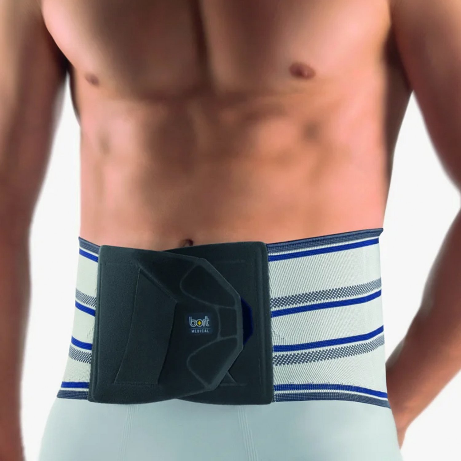 BORT Stabilo Basic Rugbandage met Pelotte – Onderrug – Lendensteun met Verstevigingsstaven – Zilver – Maat 4