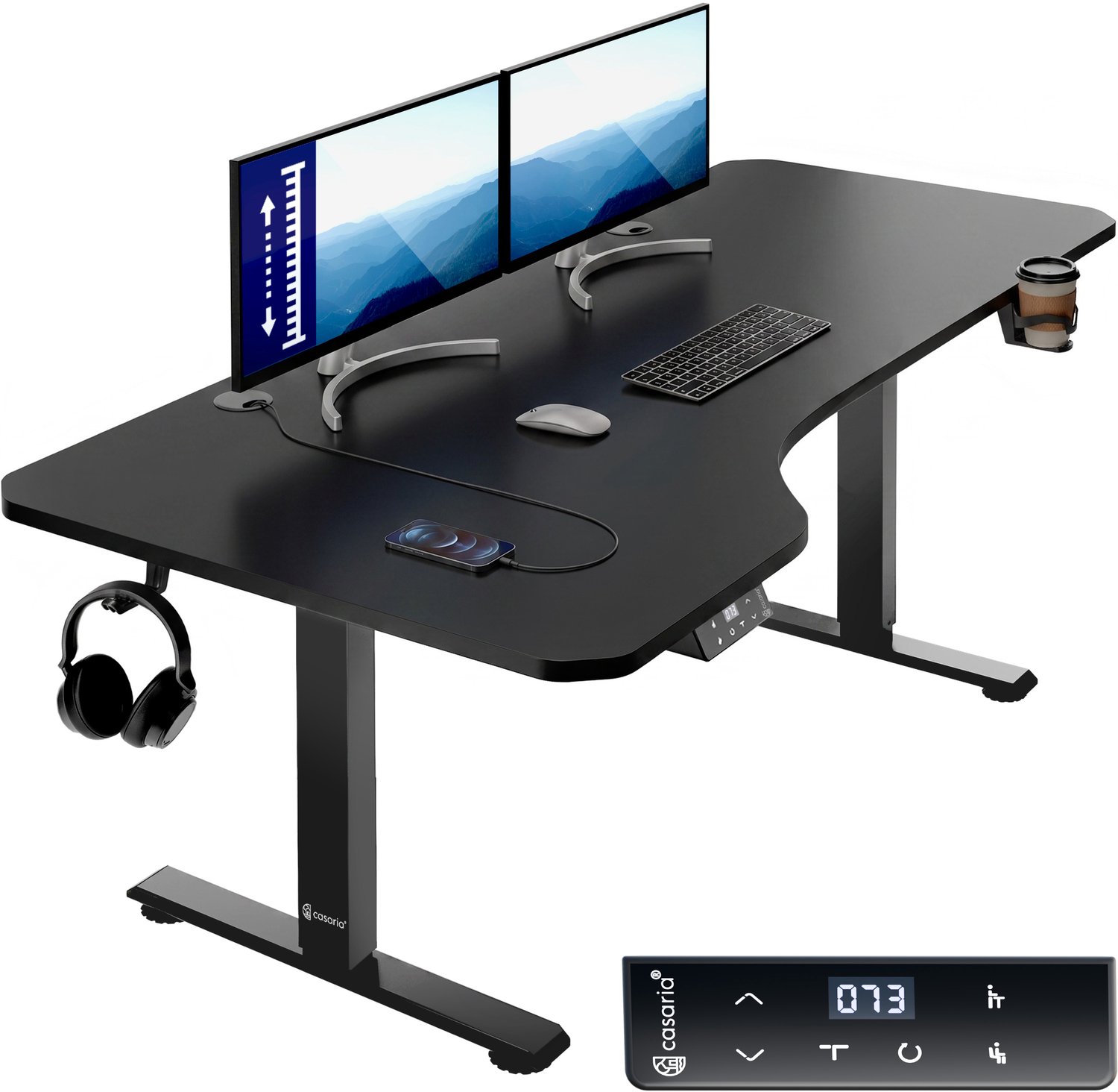 Casaria Elektrisch in Hoogte Verstelbaar Bureau 160x60 cm – Zwart Mattschwarz