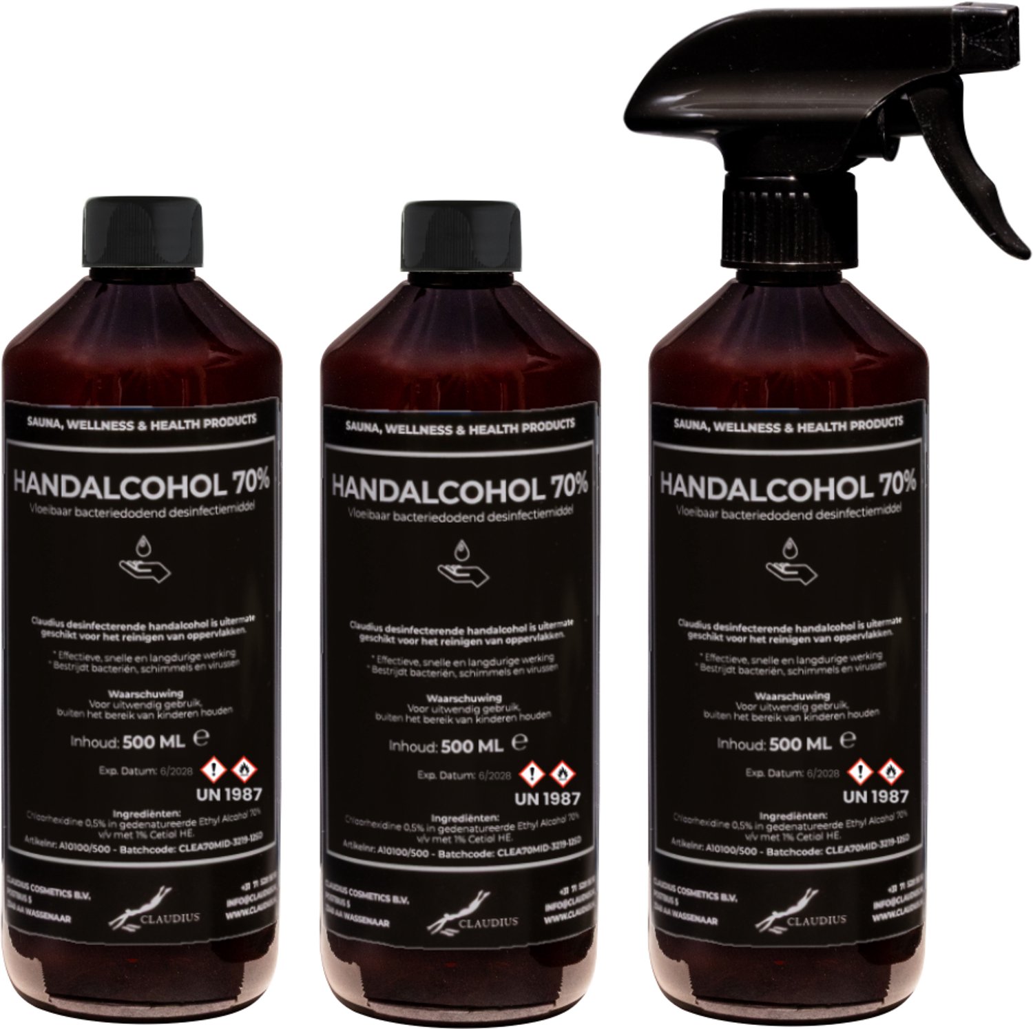 Handalcohol spray 70% - 500 ml met spraykop + 2 x 500 ml met dop