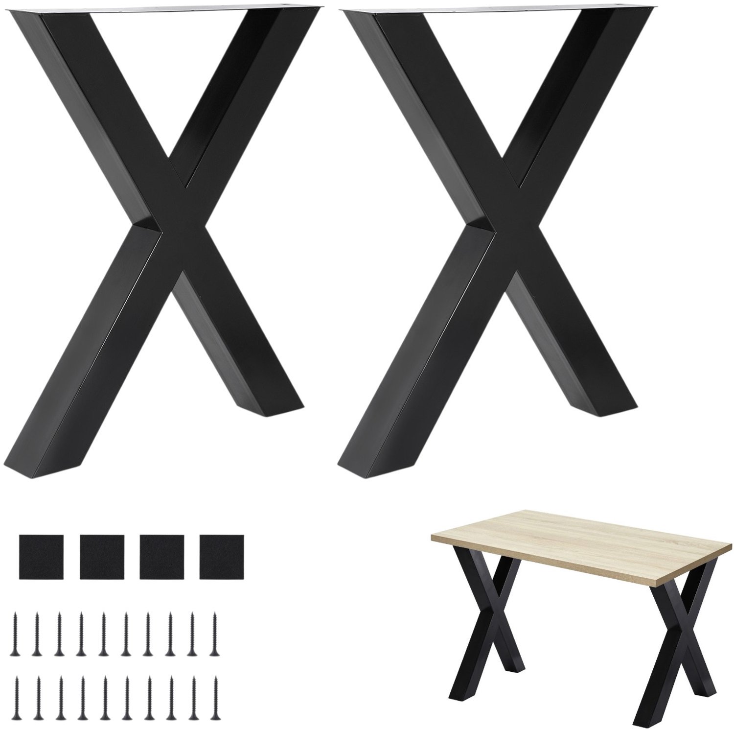 Danky Set van 2 – X-vormige tafelpoten – Staal in industriële stijl – Stevige ondersteuning voor meubels, bureaus of eettafels – Zwart, 71 x 79 cm