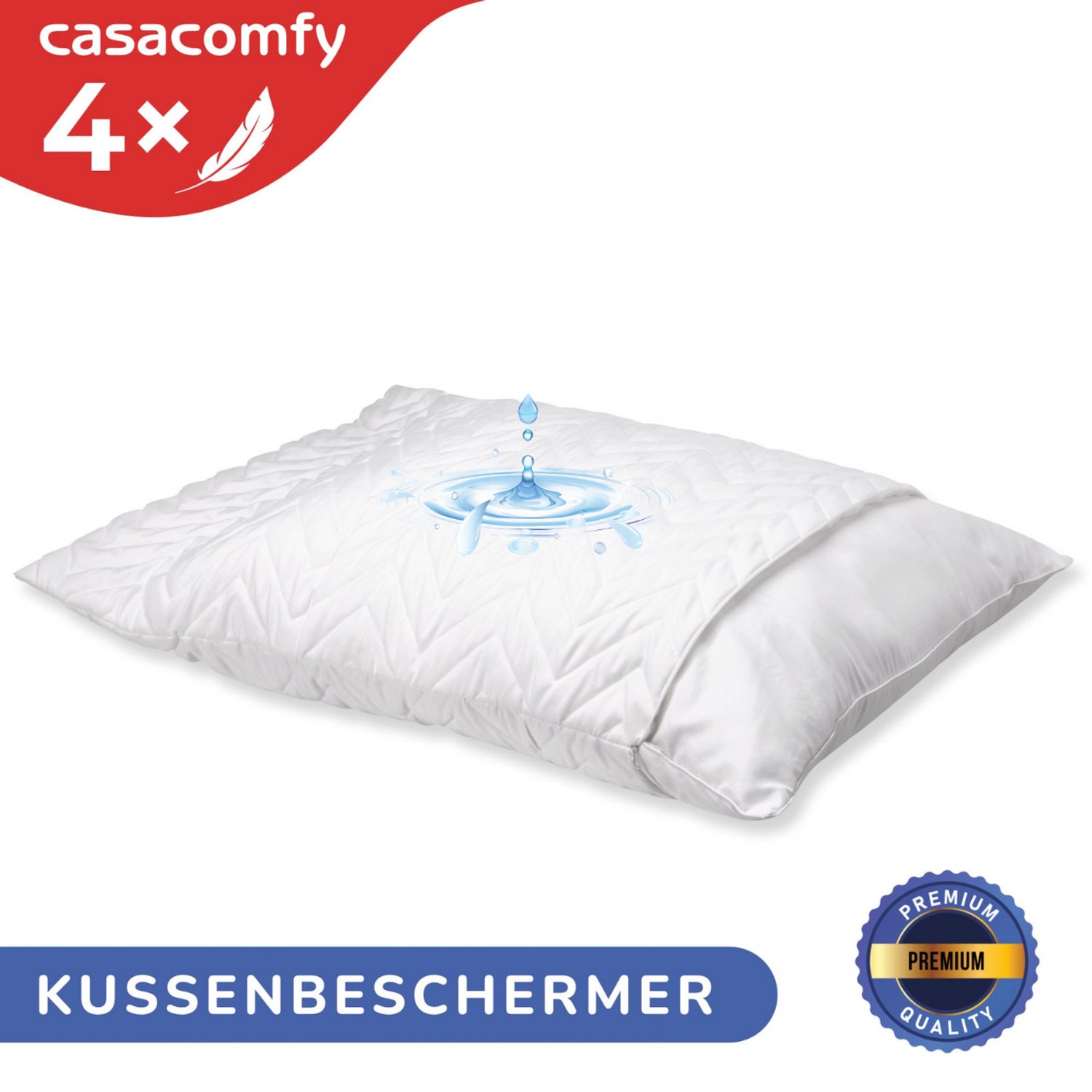 Casacomfy - Kussenbeschermer 60x70 cm - 4 Stuks - Waterafstotend & Vochtwerend - Ademend met Rits - Antibacteriële kussenbeschermers - Wit