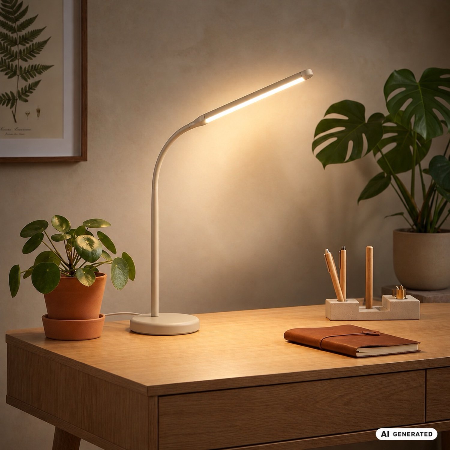 BRILONER Mura – LED Bureaulamp – tafellamp met touchbediening – dimbaar – warm wit licht – geheugenfunctie – beige – 36.6x13x45.4 cm