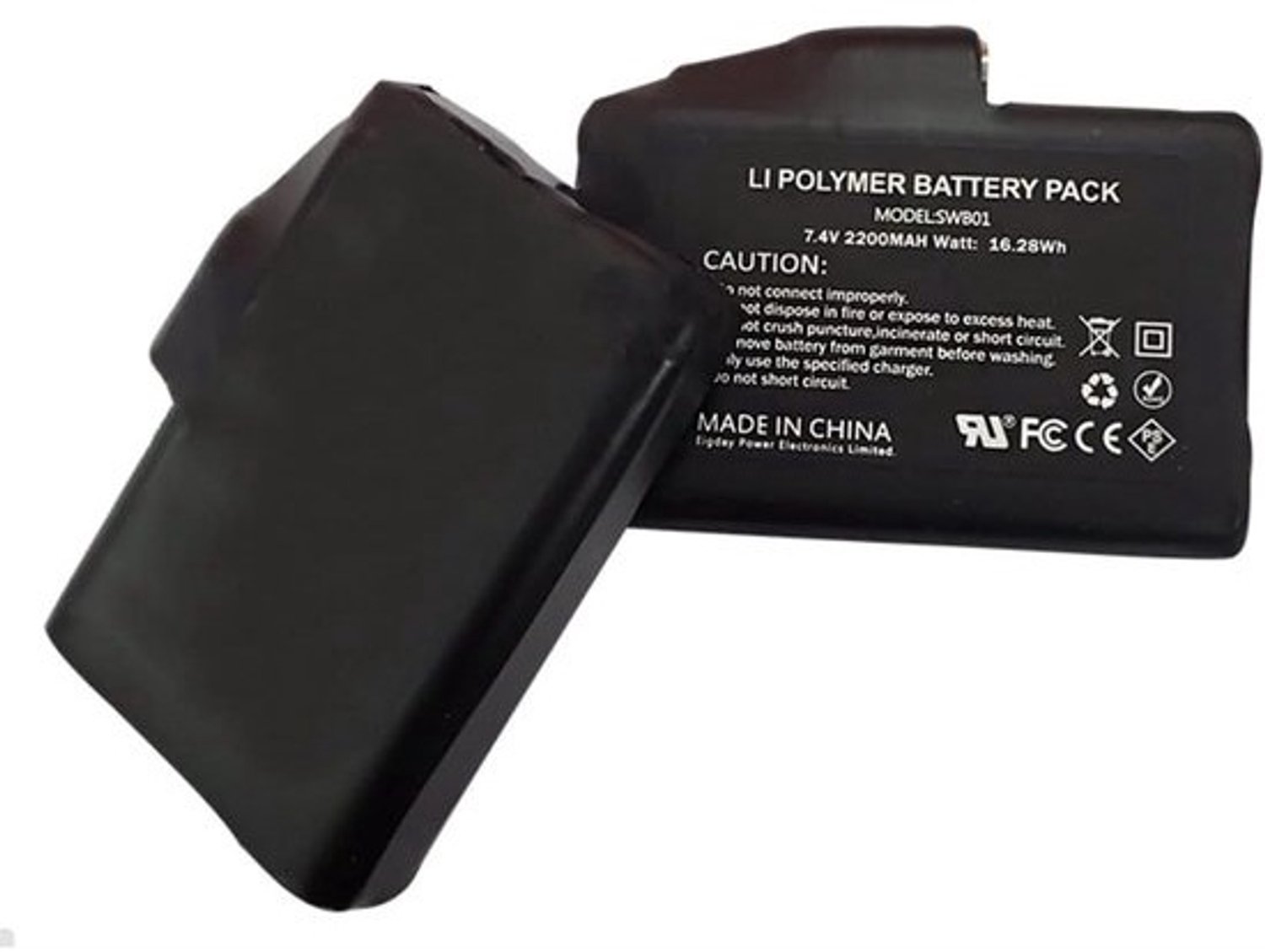 Oplaadbare batterijen - Lithium-polymeer - Voor verwarmde kleding - Hoge capaciteit - 7,4 volt - Zwart