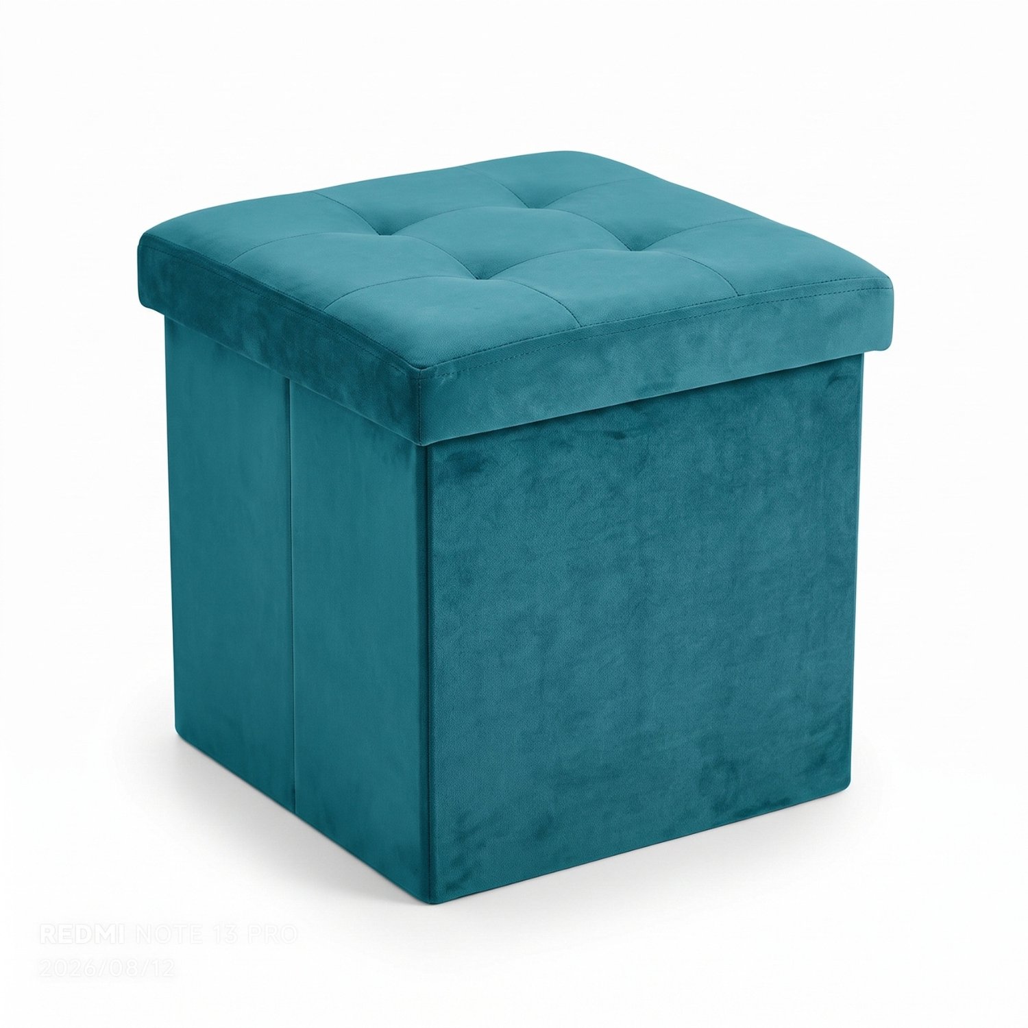 SCENA LIVING - Poef met opbergruimte, fluweel, inklapbaar, 38 x 38 x 38 cm - petrol