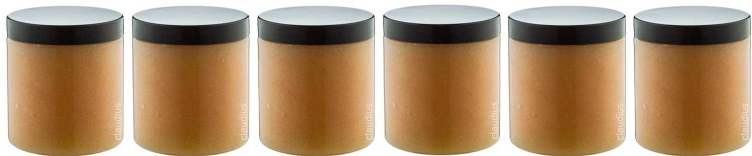 Claudius Bodyscrub-Gel Honey - 400 gram - Pot met zwarte deksel - set van 6 stuks - Hydraterende Lichaamsscrub - Body Scrub