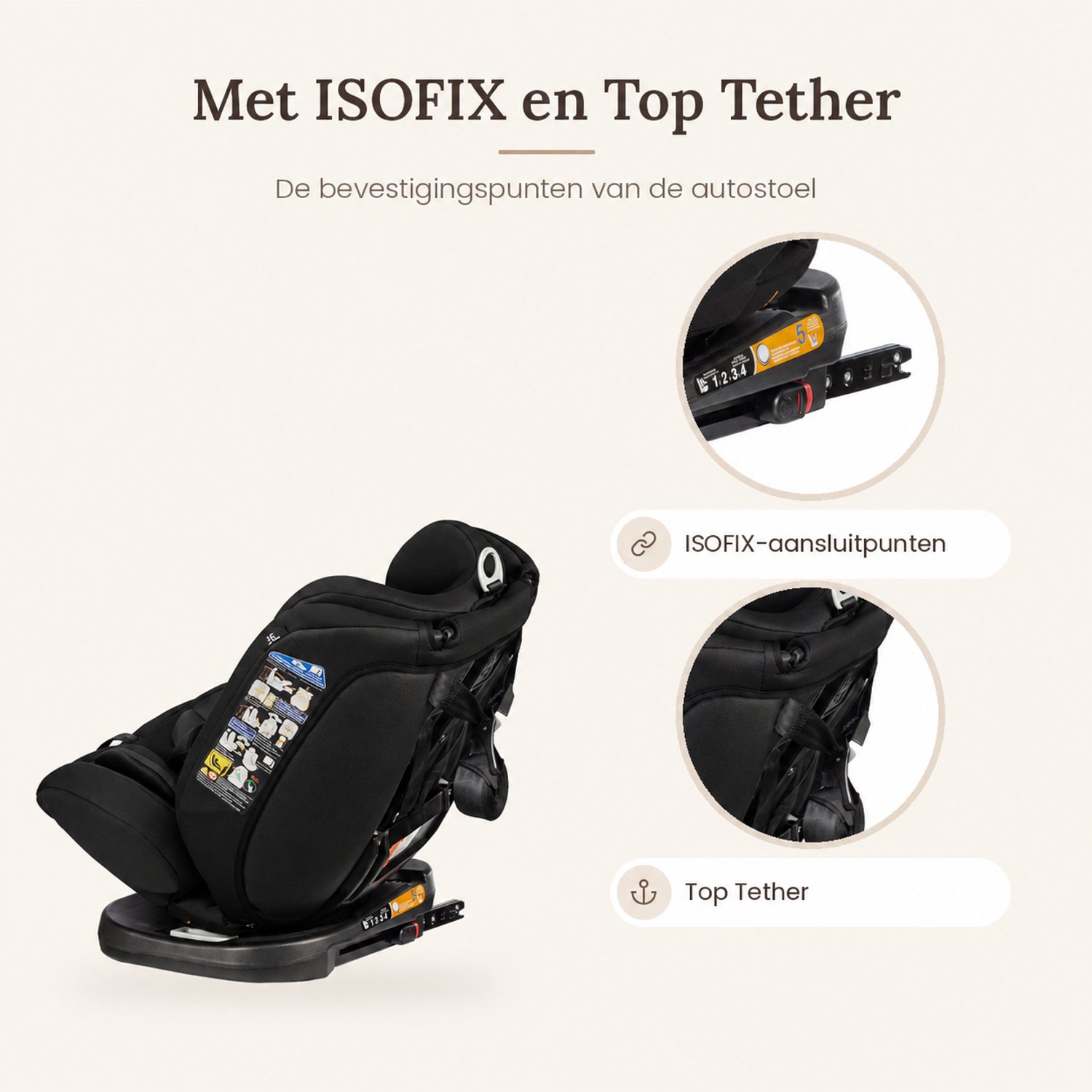 Bebies First Autostoel 360 Graden – i-Size Autostoel 40-150 cm – Draaibaar met ISOFIX en Top Tether – Zwart – foto 5