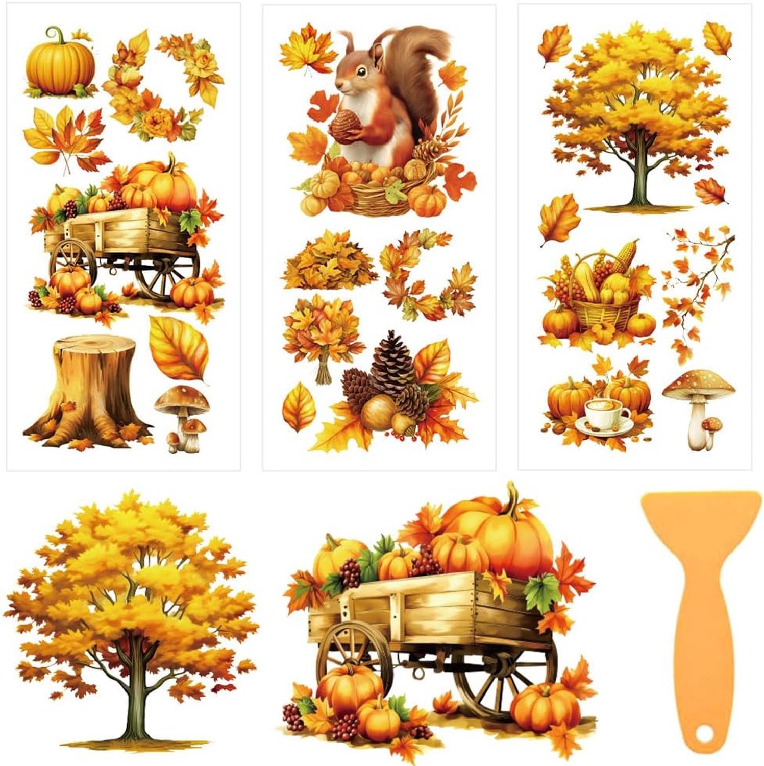 Wrijven op transfers voor ambachten - 30 x 15 cm - Herfst pompoen en eekhoorns - Perfect voor meubels - Vemera