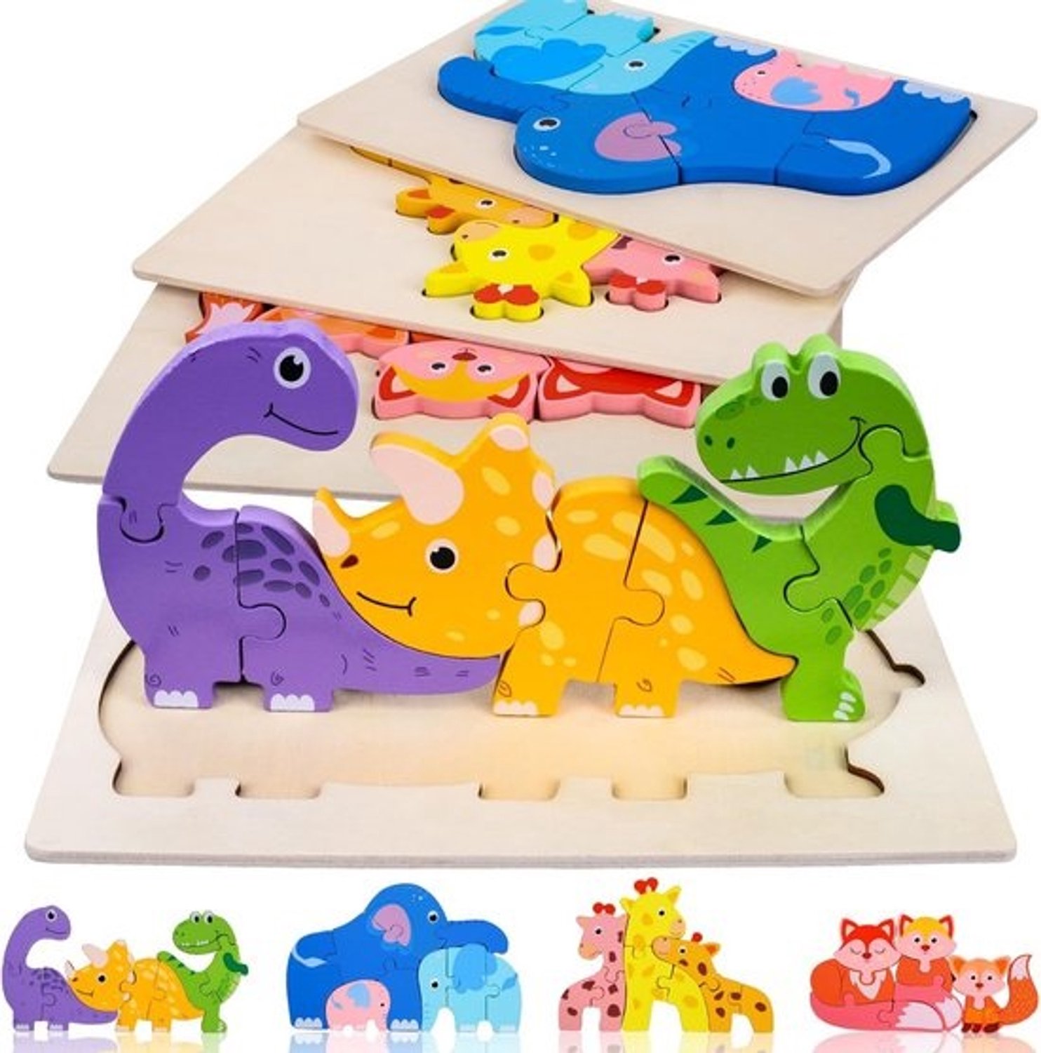 Houten peuterpuzzel (1-3 jaar) met knoppen - Educatieve stapelpuzzel voor jongens en meisjes