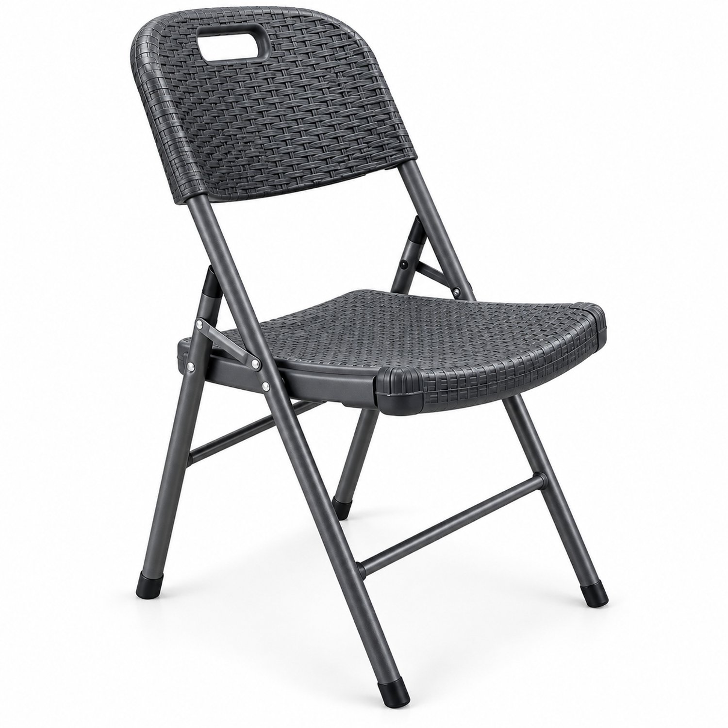 Rijoka Inklapbare Stoelen Met Rattan Design - Klapstoelen 4 stuks | Antraciet