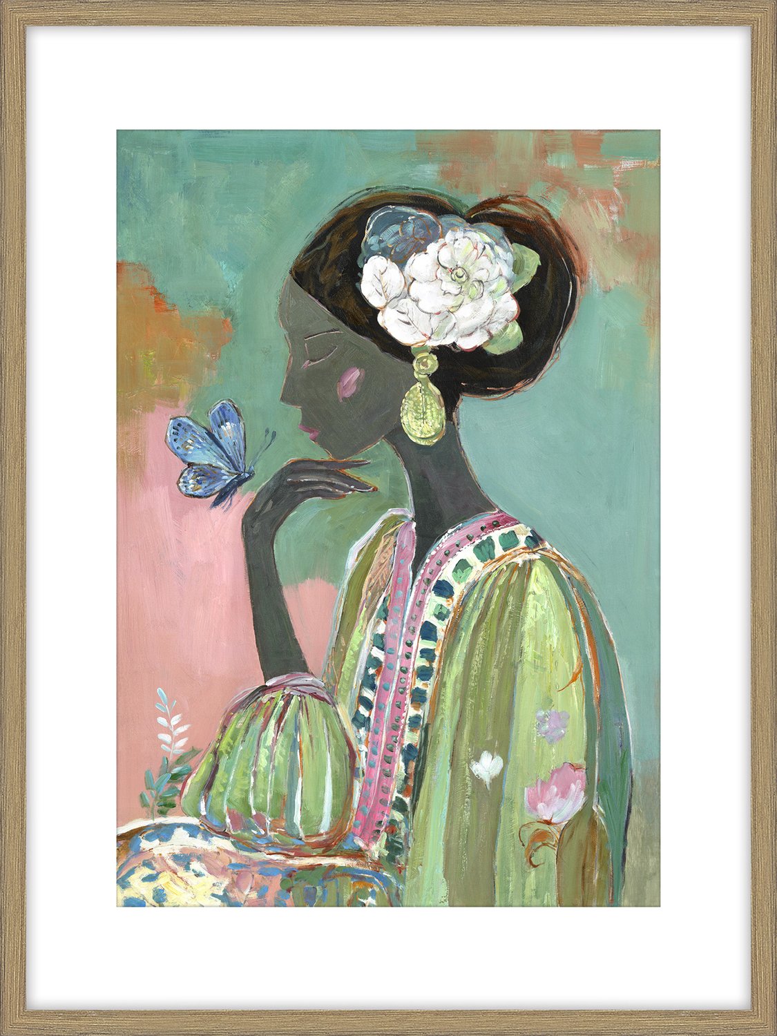 Schilderij met glas vrouw floral