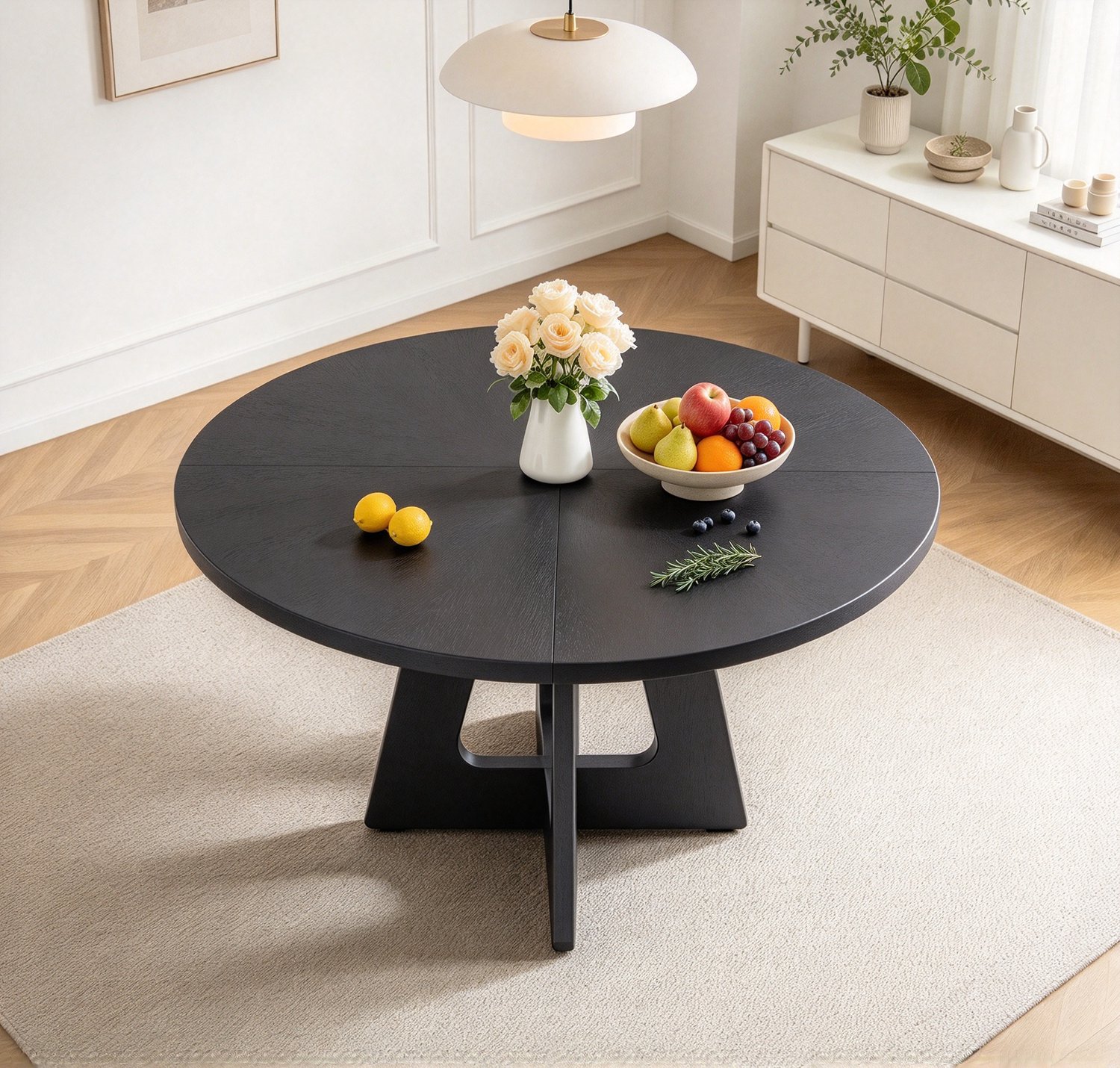 Triumpunpre Ronde Eettafel - Keukentafel - 120 cm - Industrieel Rustiek Design - Houten tafel met kruisvormige voet - voor 4‑6 Personen - voor Keuken, Eetkamer & Woonkamer - Zwart