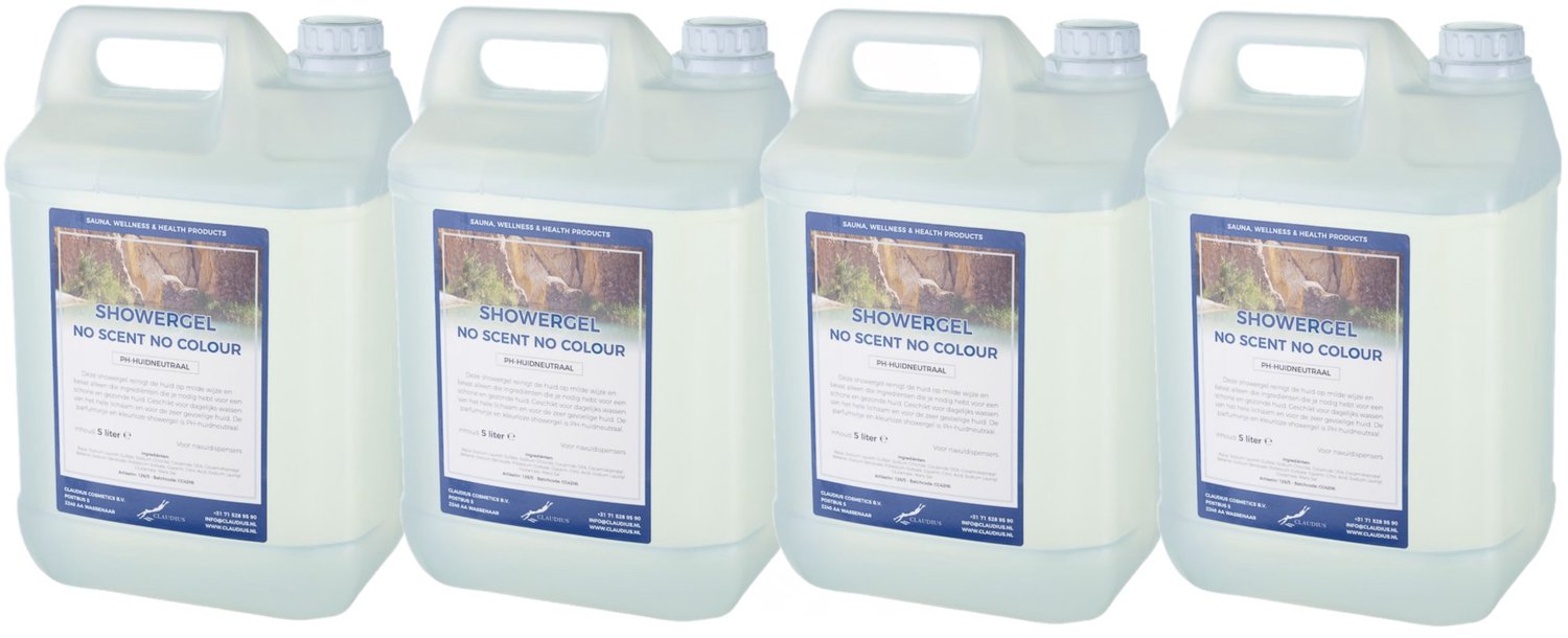Claudius Douchegel No Scent No Colour 5 liter - set van 4 stuks - showergel - navulling - voordeelverpakking