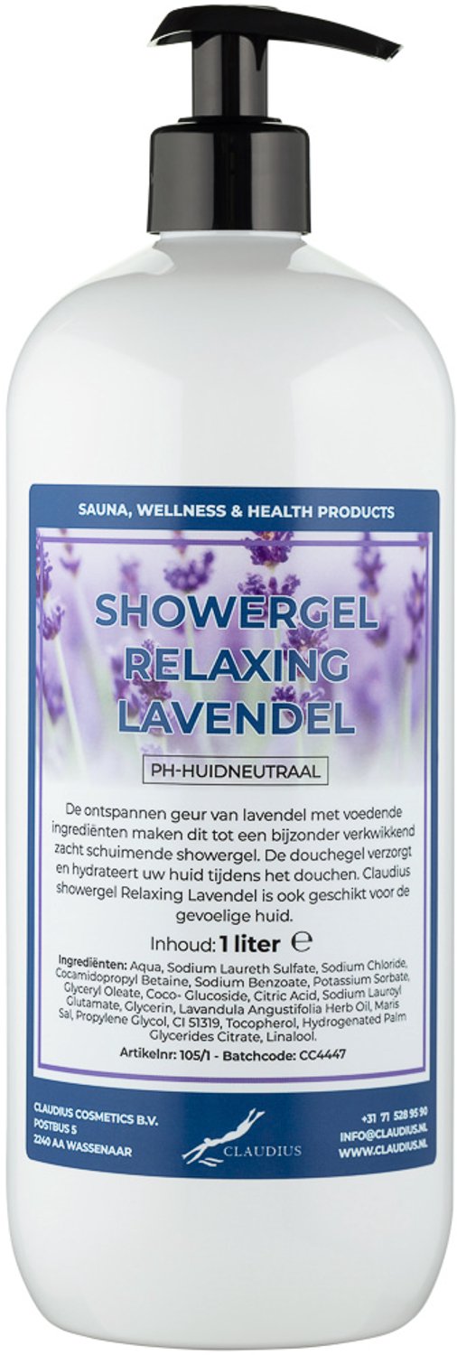 Claudius Douchegel Relaxing Lavendel 1 liter met gratis zwarte pomp - showergel - navulling - voordeelverpakking