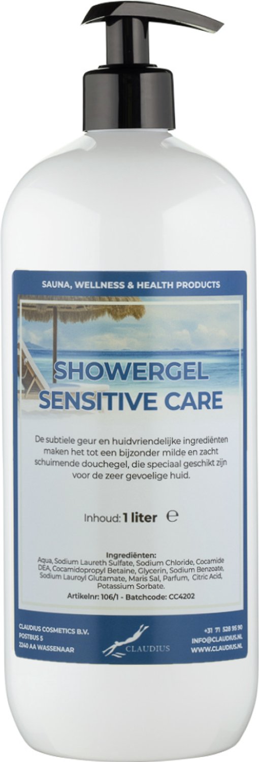 Claudius Douchegel Sensitive Care 1 liter met gratis zwarte pomp - showergel - navulling - voordeelverpakking