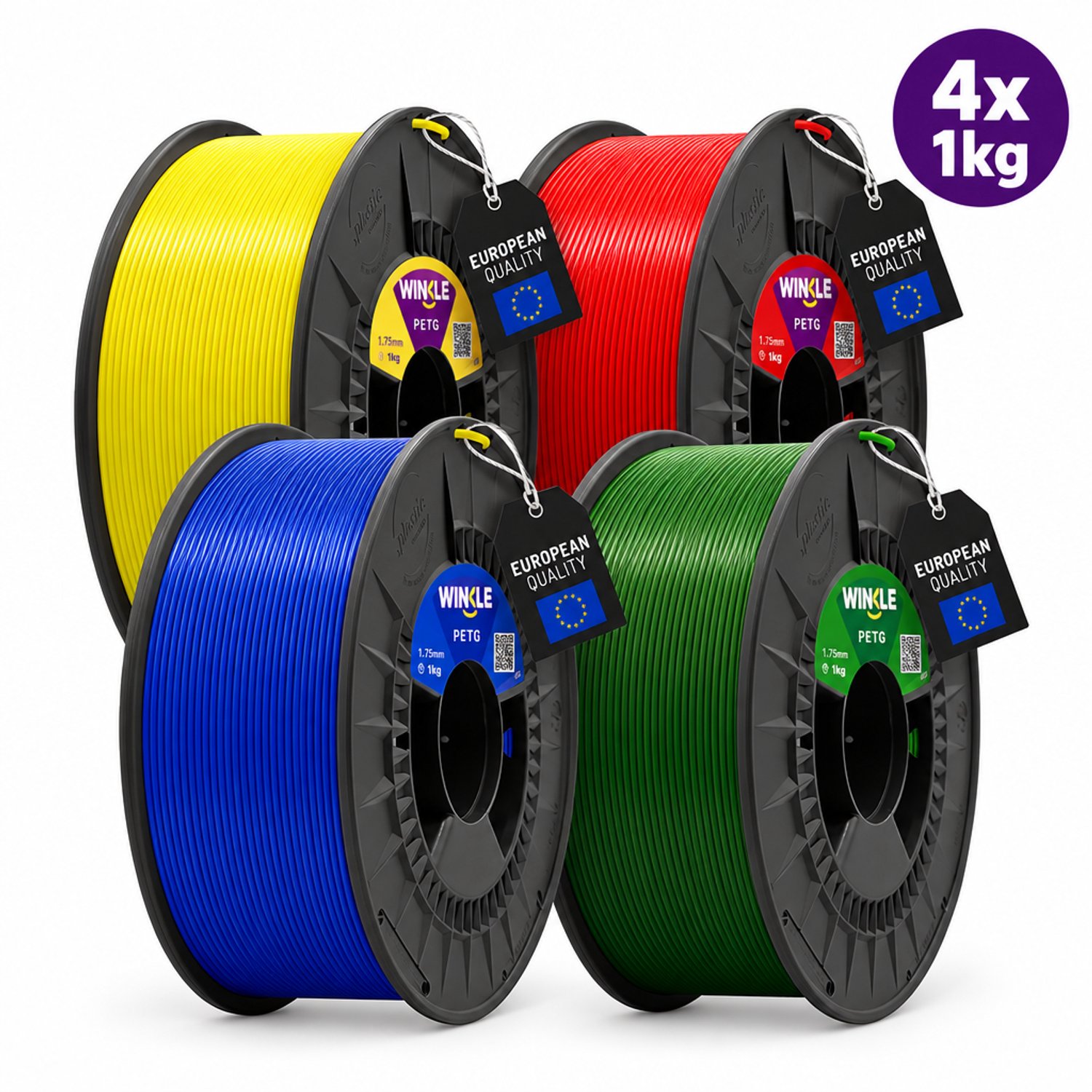 Winkle PETG 3D Filament 4x1 kg - Filament voor 3D printer - Hoge Nauwkeurigheid - Kleurmix - Ø 1,75 mm 4 x 1kg Kleur