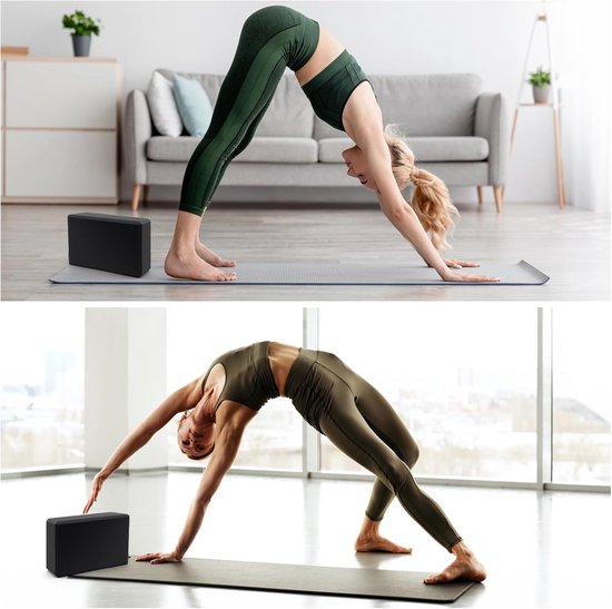 Yogablokken Set - Yoga Blocks - 2 Stuks - Ronde Hoeken - EVA - 23x15x8 cm - Thuis Yoga Oefeningen - Duurzaam & Antislip - Yoga en Pilates - Voor Hoofd, Rug en Heupen - Zwart — afbeelding 2