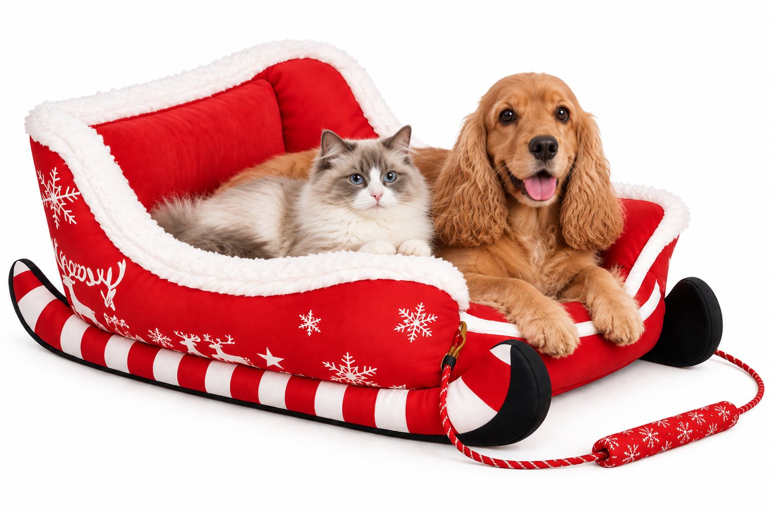 VILIMA - Hondenmand - Kattenmand - Kerstmand - Kerst slee - Comfortabel en zacht - Afneembaar en wasbaar - maat L 80x63x32 cm