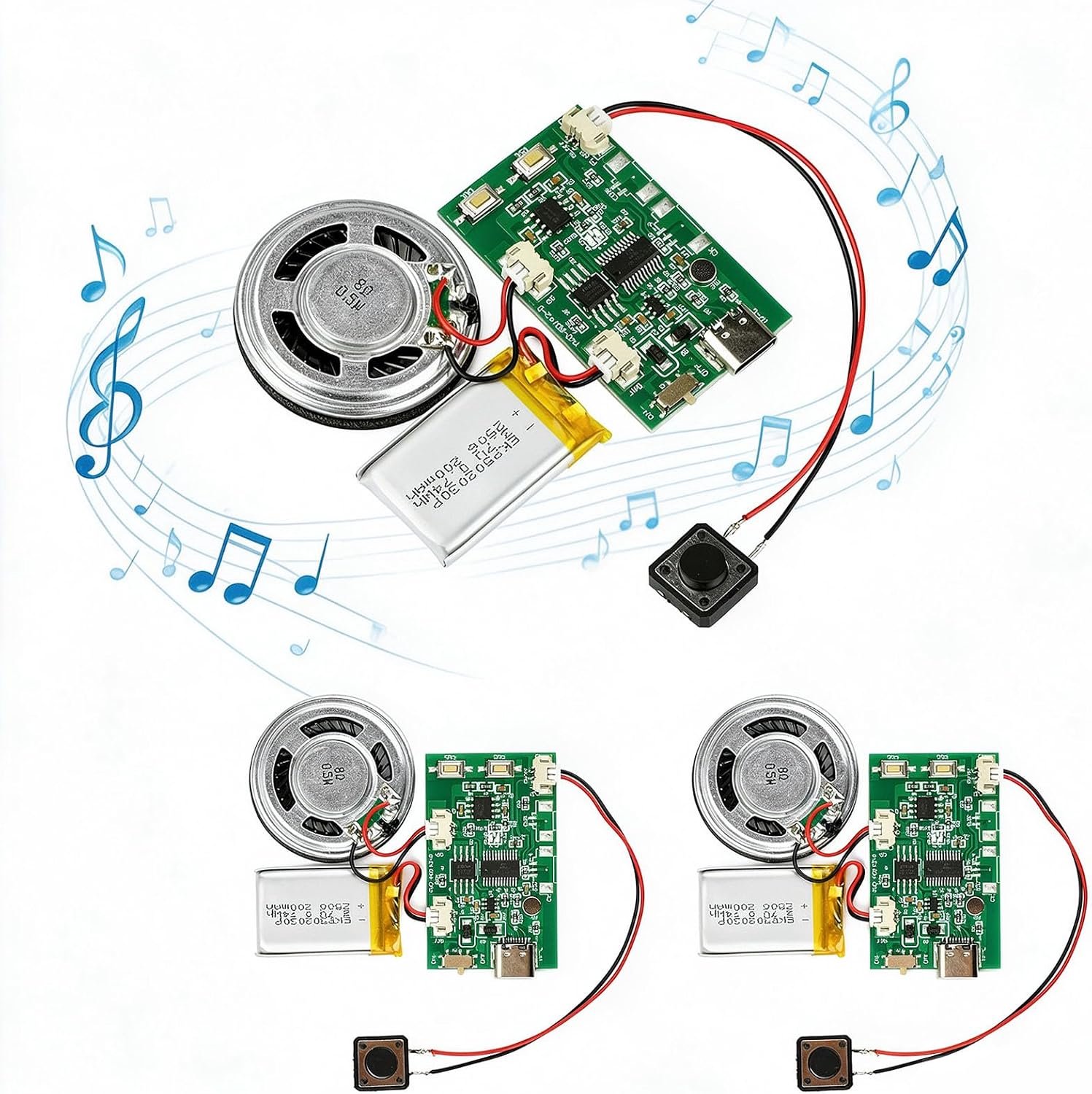 USB-geluidsmodule 3 stuks - muziek spraakopnamemodule - eenvoudige USB-aansluiting - veelzijdig inzetbaar - ServiceTopper