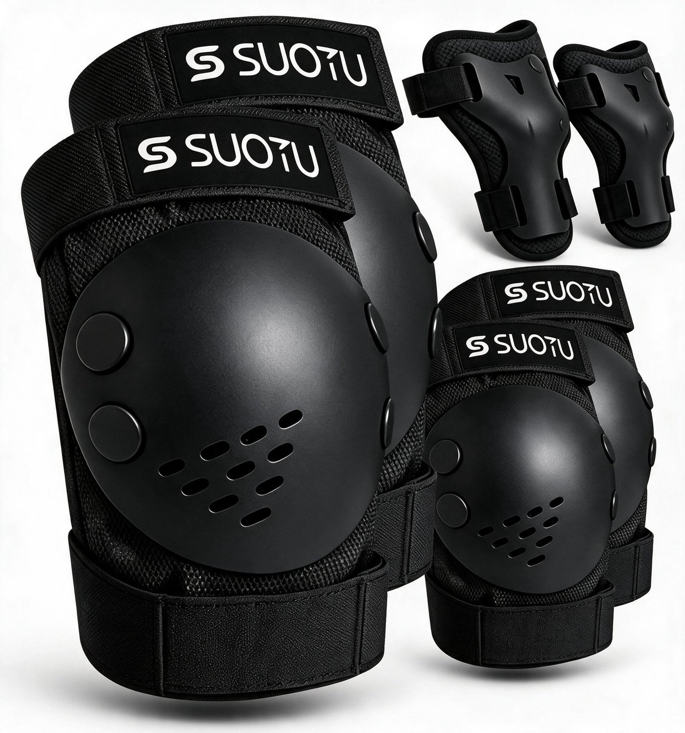 Suotu Skate Beschermset Kinderen - Skate bescherming - Skeeler Beschermset - Zwart - X02 - M