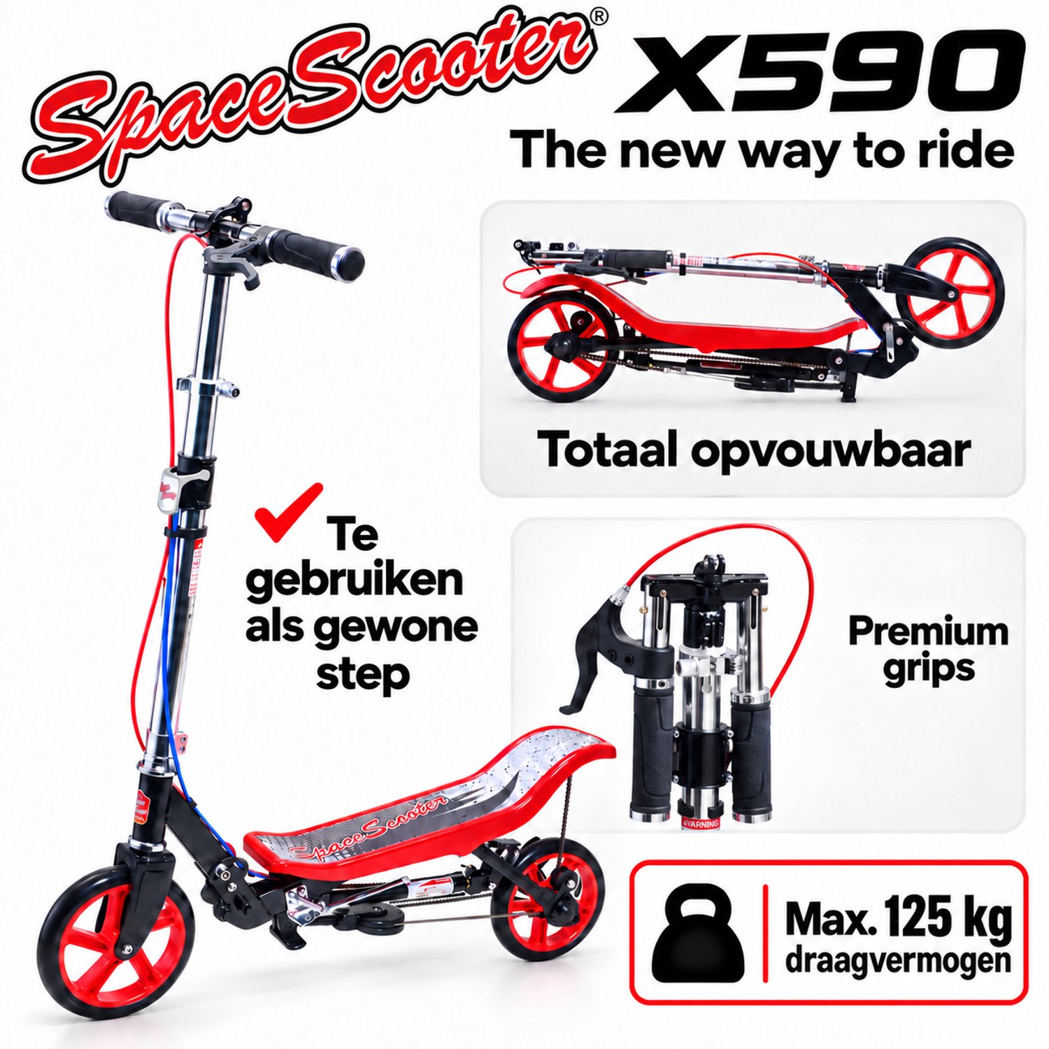 Space Scooter - X590, Rood/Zwart - tot 115 kg - Step — afbeelding 3