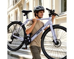 REX 16,5 kg Lichtgewicht Carbon Frame, koolstofvezelframe, 28 Inch Elektrische fietsen, 250W 40 Nm Achterwielmotor, Shimano Deore 10 Versnellingen, 52 cm Wave Frame, Elektrische Stadsfiets, Dames en Heren, Paars