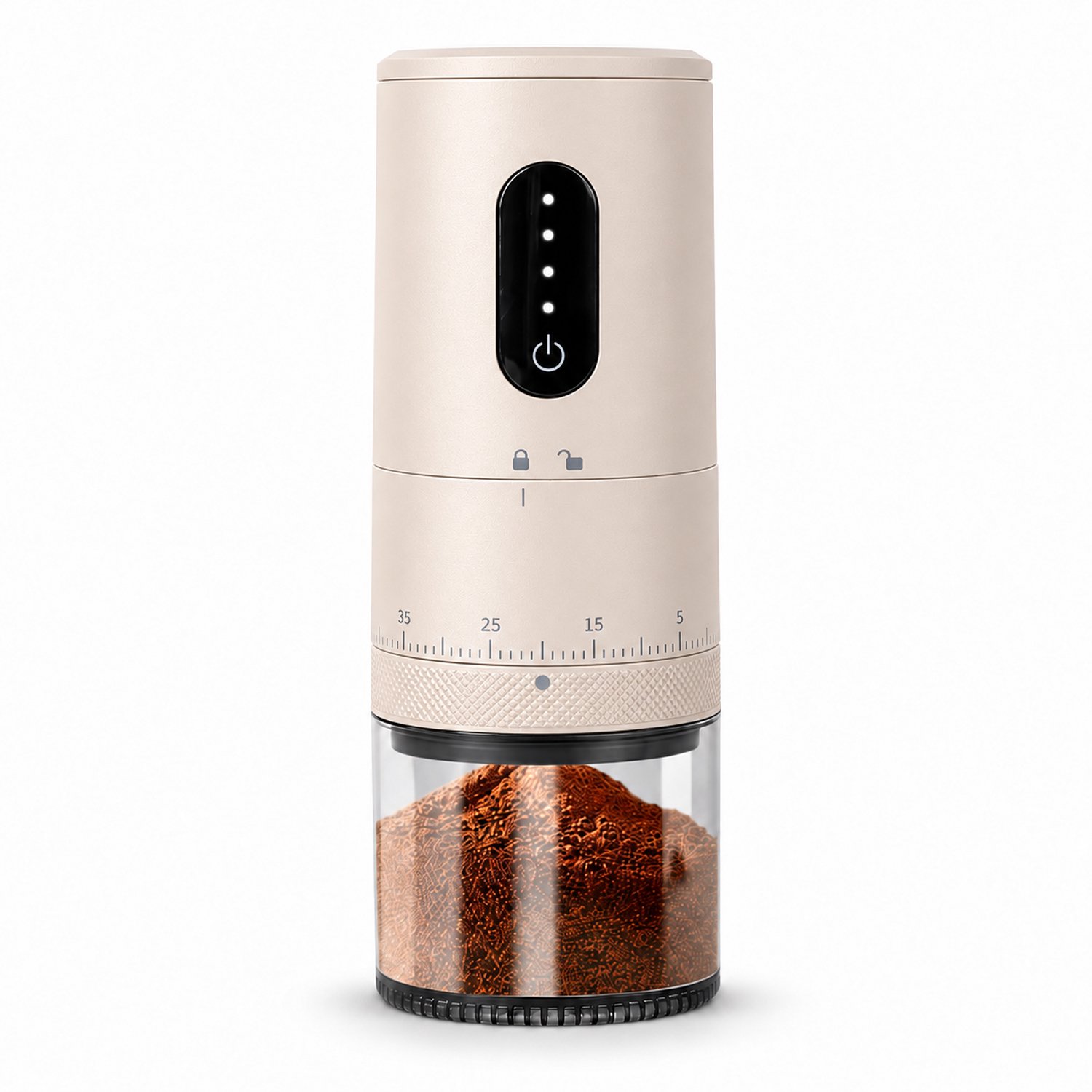 Elektrische koffiebonenmaler – draagbaar – touchbediening – USB-oplaadbaar – voor verse koffie thuis, kantoor en reizen – compact – Wit