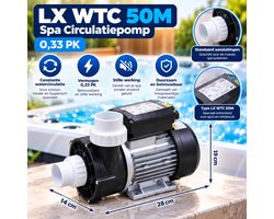 LX WTC50M Spa Pomp 0,33 PK – Circulatiepomp Jacuzzi & Whirlpool – 230V – 0,25 kW – 1,5 inch aansluiting
