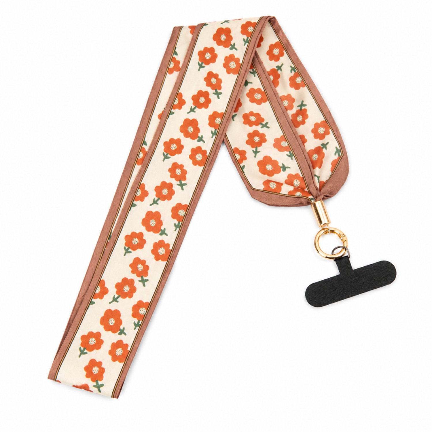 Telefoonkoord in sjaalstijl met bloemenprint - Lang polyester lint met metalen sluiting - Zonder bevestigingsplaatje - Individueel verpakt