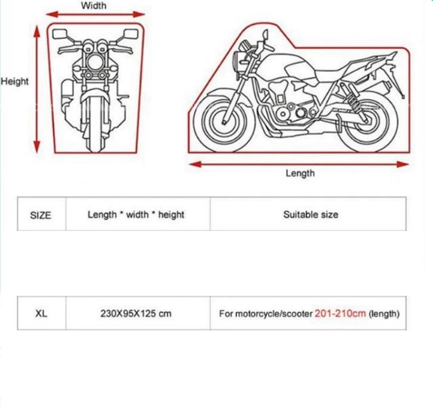 Waterdicht Motorhoes - Outdoor Afdekzeil voor motorfietsen - Motorhoezen Waterdichte - Motorafdekking - Outdoor & Indoor - Universeel Motor - Reflecterende strips en windbestendig - UV-bescherming - 210D Oxford-stof - XL(230*95*125cm) - Zwart – foto 5