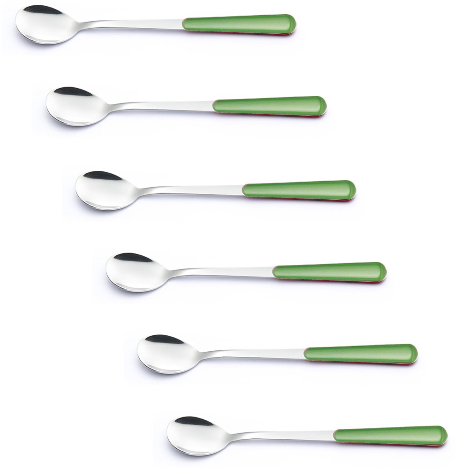 EME Brio - 6 longdrink lepels - roestvrij staal 18/10 - gekleurd handvat, green 22 - vaatwasmachinebestendig - geschikt voor diverse toepassingen