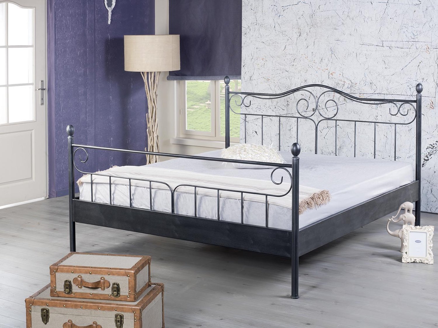 Bed Box Wonen Bed Box Holland - Virginia metalen bed - Zwart/Zilver - 140x220 Zwart-Zilver