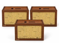 3X CNK- Houten Spaarpot met Aftelmethode – Spaardoos voor Volwassenen – Motiverende Money Box voor Spaardoelen (€500-€10.000) – Stimuleert Spaargewoonte - €500 - €1000 - €2000 - €3000 - €5000 - €10000