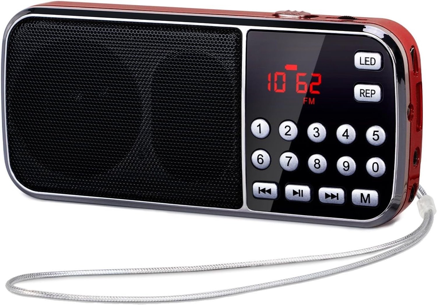 Draagbare FM-Radio - Rood - 126 x 59 x 25 mm - Oplaadbare Radio met LED Zaklamp - Voor Muziek en Noodsituaties