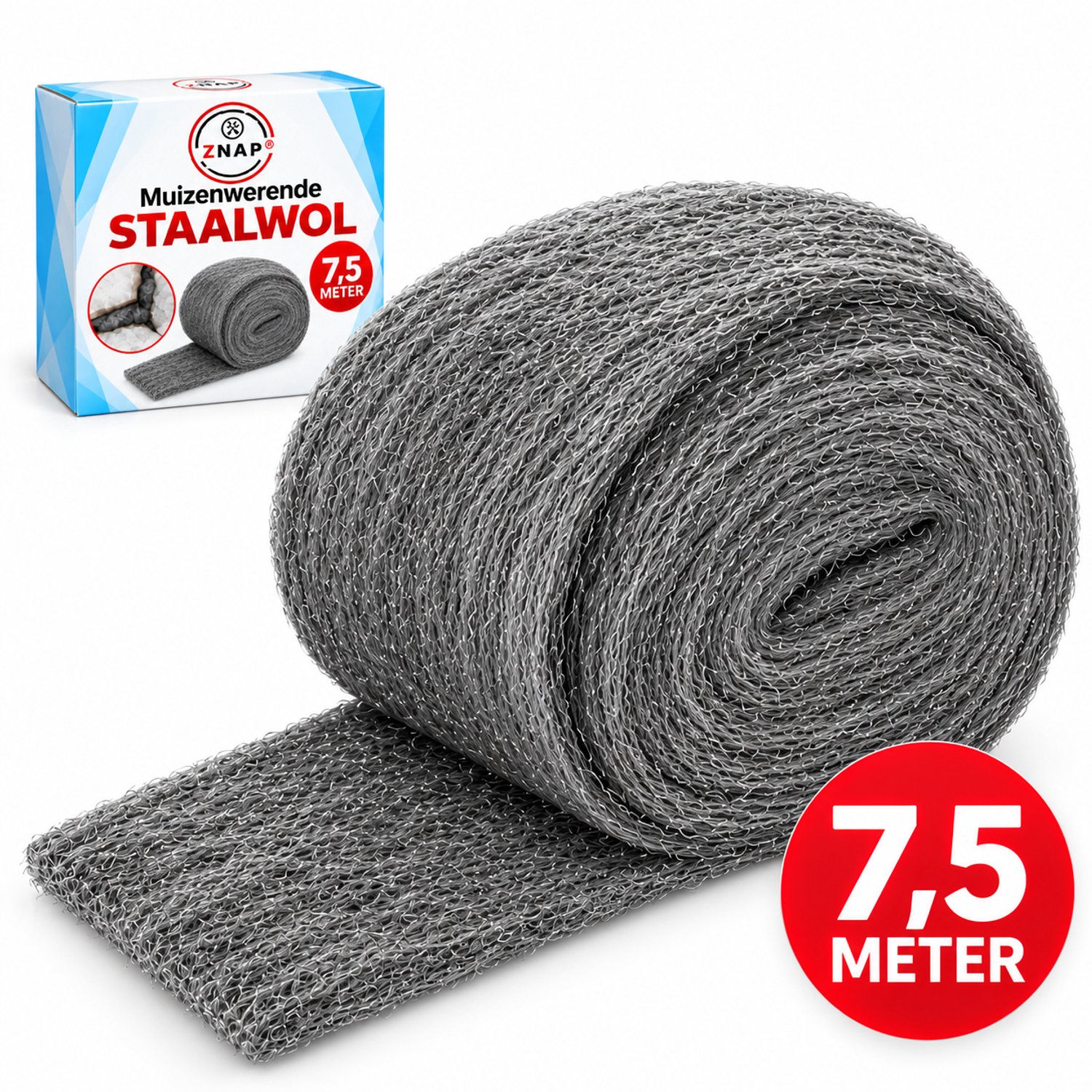 ZnaP® Muizen Staalwol - 7.5 meter - 350 gram - Muizengaas - Muizenverjager