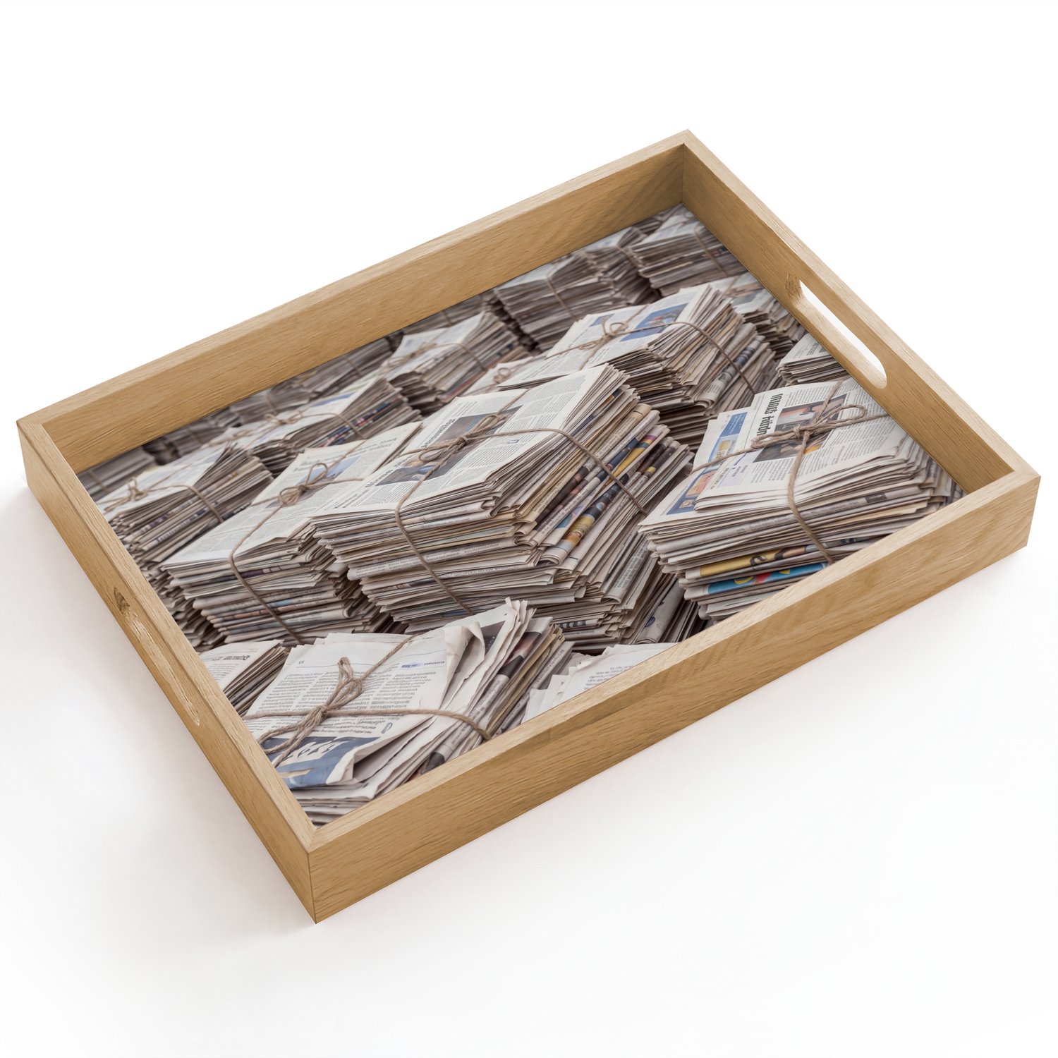 Dienblad hout 40x30 cm - Schootdienblad - Kranten - Stapels - Touw - Informatie - Vintage - Borrelplank rechthoek - Plateau dienbladen