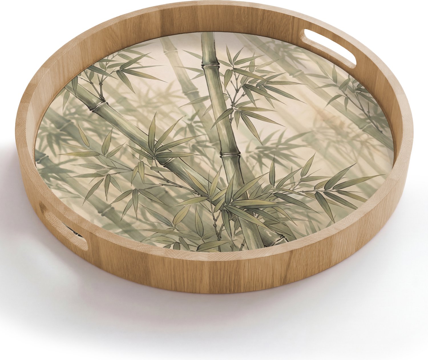 Dienblad rond 50x50 cm - Schootdienblad hout - Bamboe - Bladeren - Aziatisch - Groen - Natuur - Borrelplank rechthoek - Plateau houten dienbladen