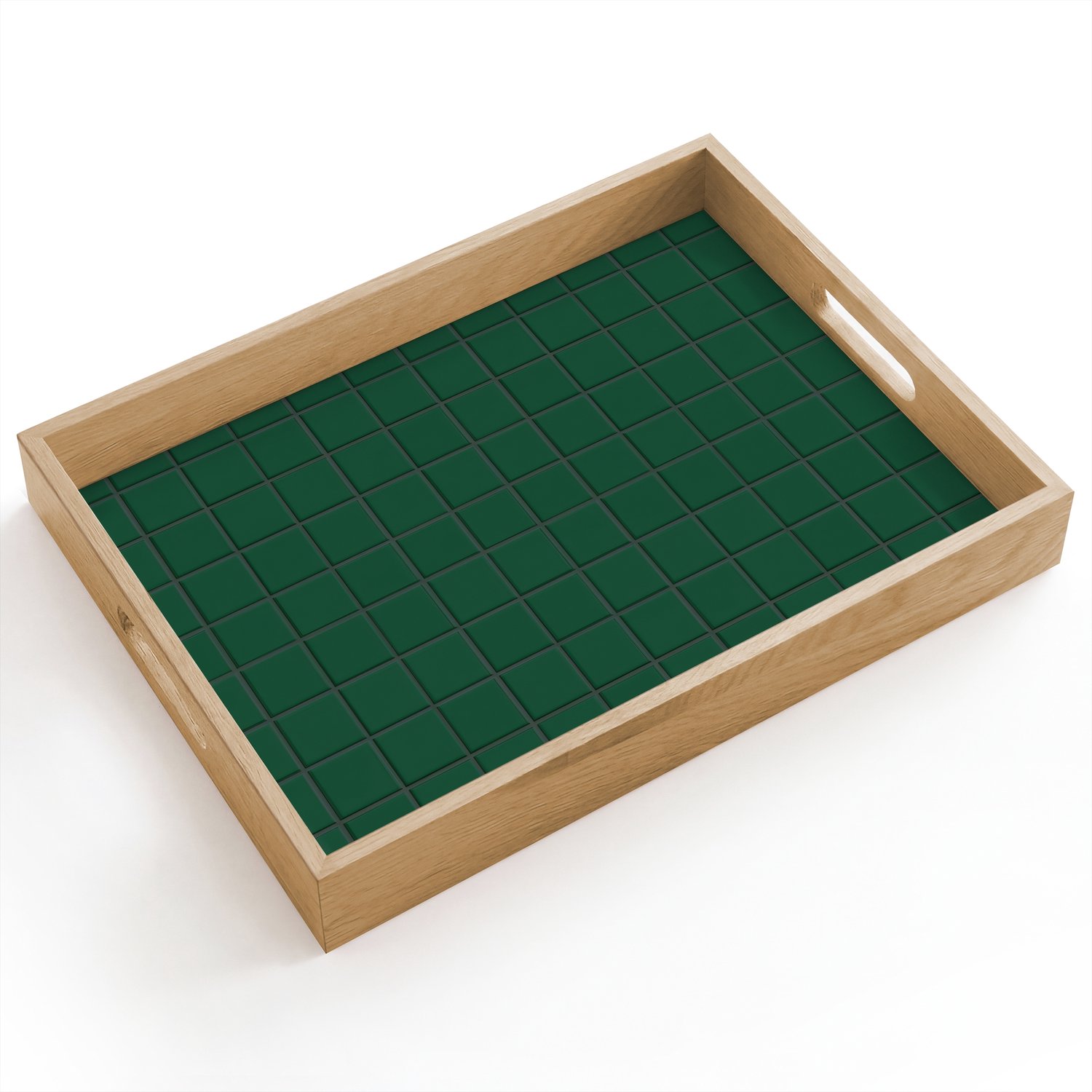 Dienblad hout 40x30 cm - Schootdienblad - Patroon - Tegels - Dennen - Groen - Borrelplank rechthoek - Plateau dienbladen