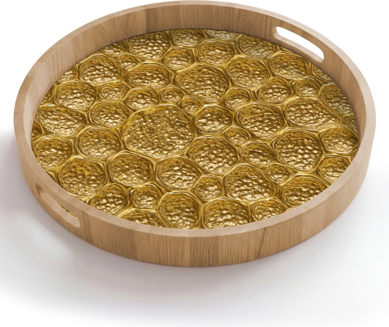 Dienblad rond 50x50 cm - Schootdienblad hout - Gehamerd - Mozaïek - Antiek - Goud - Borrelplank rechthoek - Plateau houten dienbladen