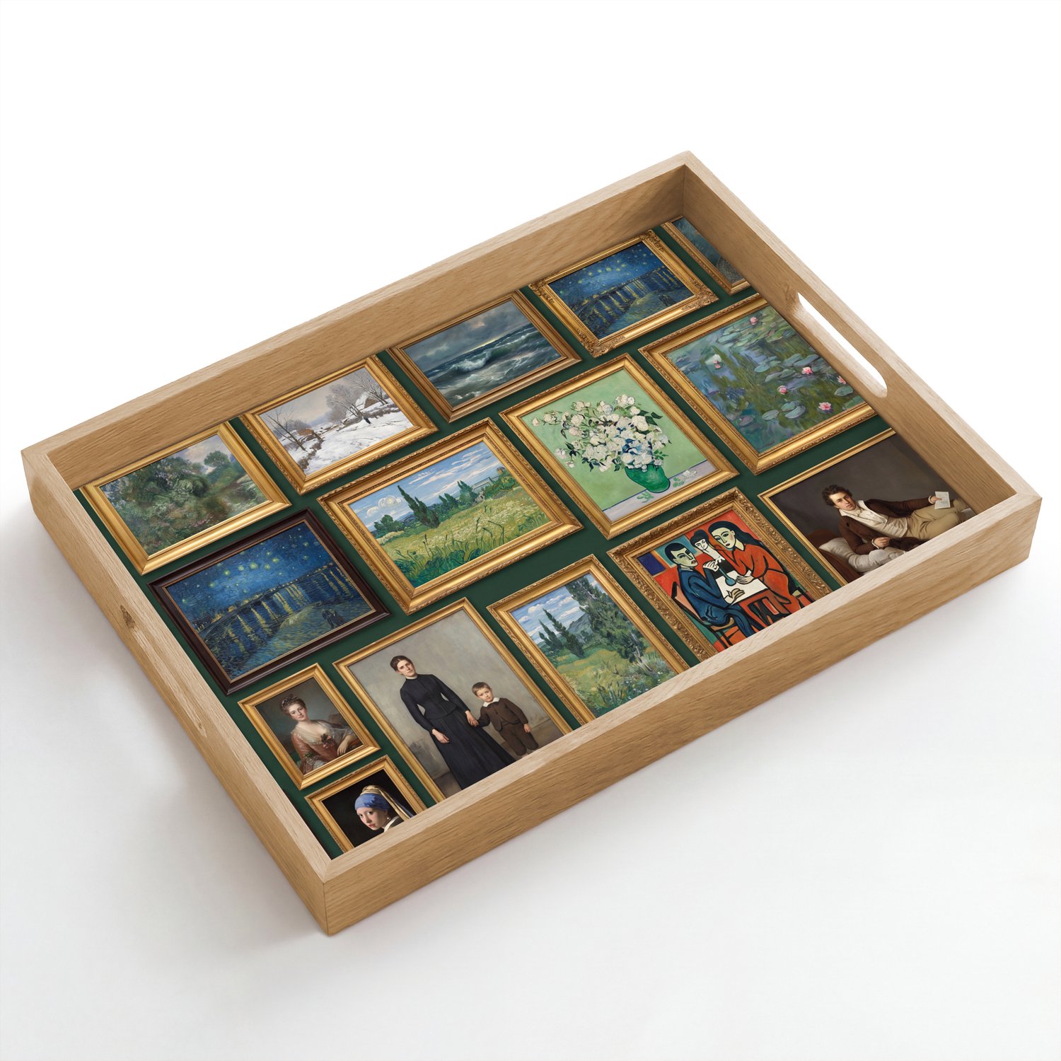 Dienblad hout 50x35 cm - Schootdienblad - Kunst - Schilderijen - Collectie - Klassiek - Groen - Borrelplank rechthoek - Plateau dienbladen