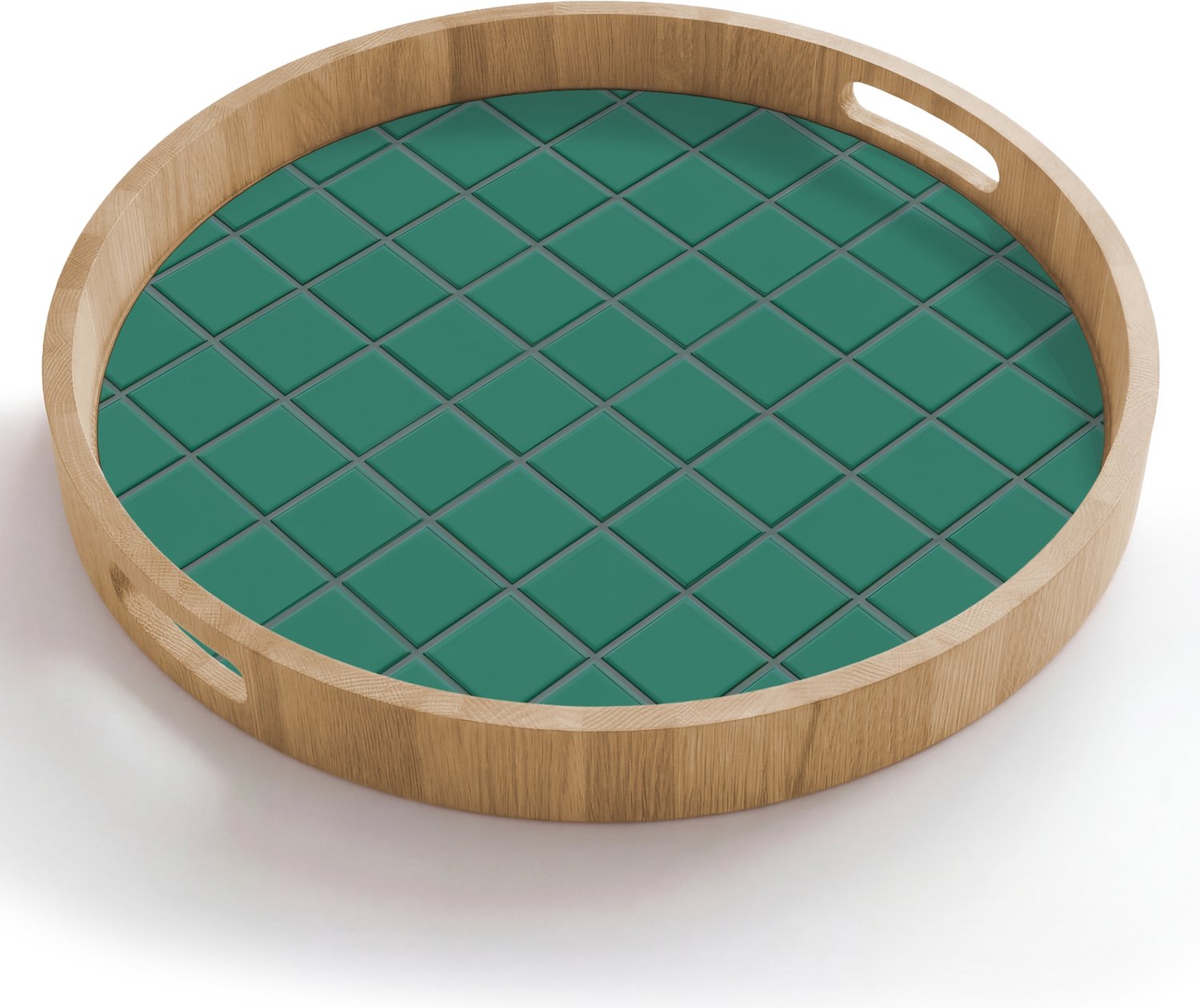 Dienblad rond 50x50 cm - Schootdienblad hout - Patroon - Patroon - Smaragd - Borrelplank rechthoek - Plateau houten dienbladen