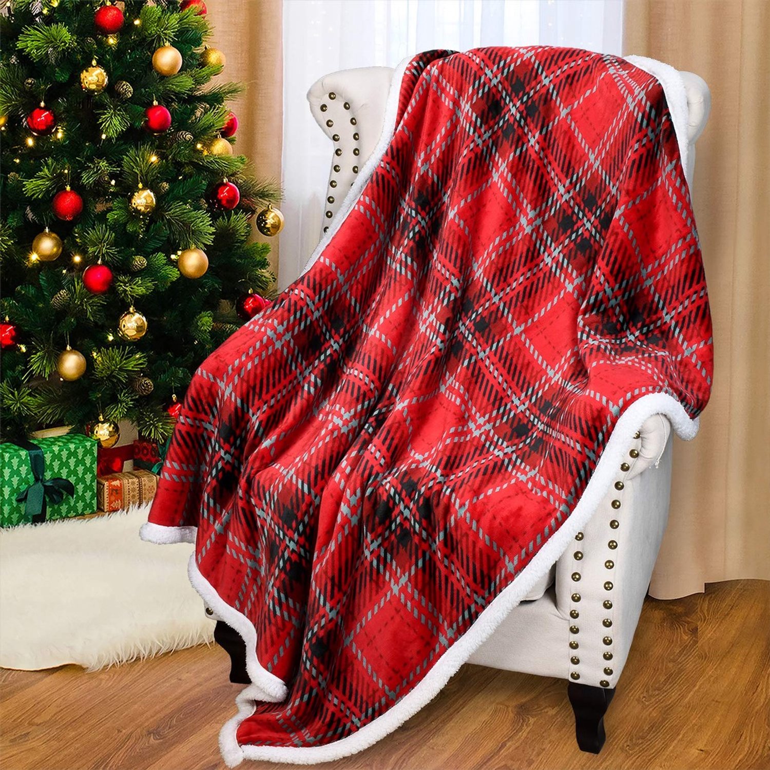 Duraxl Bankdeken - 150 x 130 cm - Rood - Dubbel sherpa-fleece