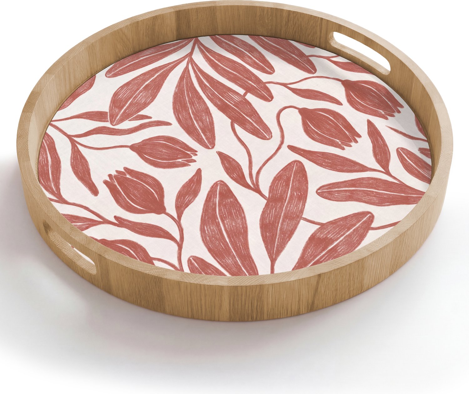 Dienblad rond 50x50 cm - Schootdienblad hout - Bloemen - Patroon - Modern - Natuur - Bruin - Borrelplank rechthoek - Plateau houten dienbladen
