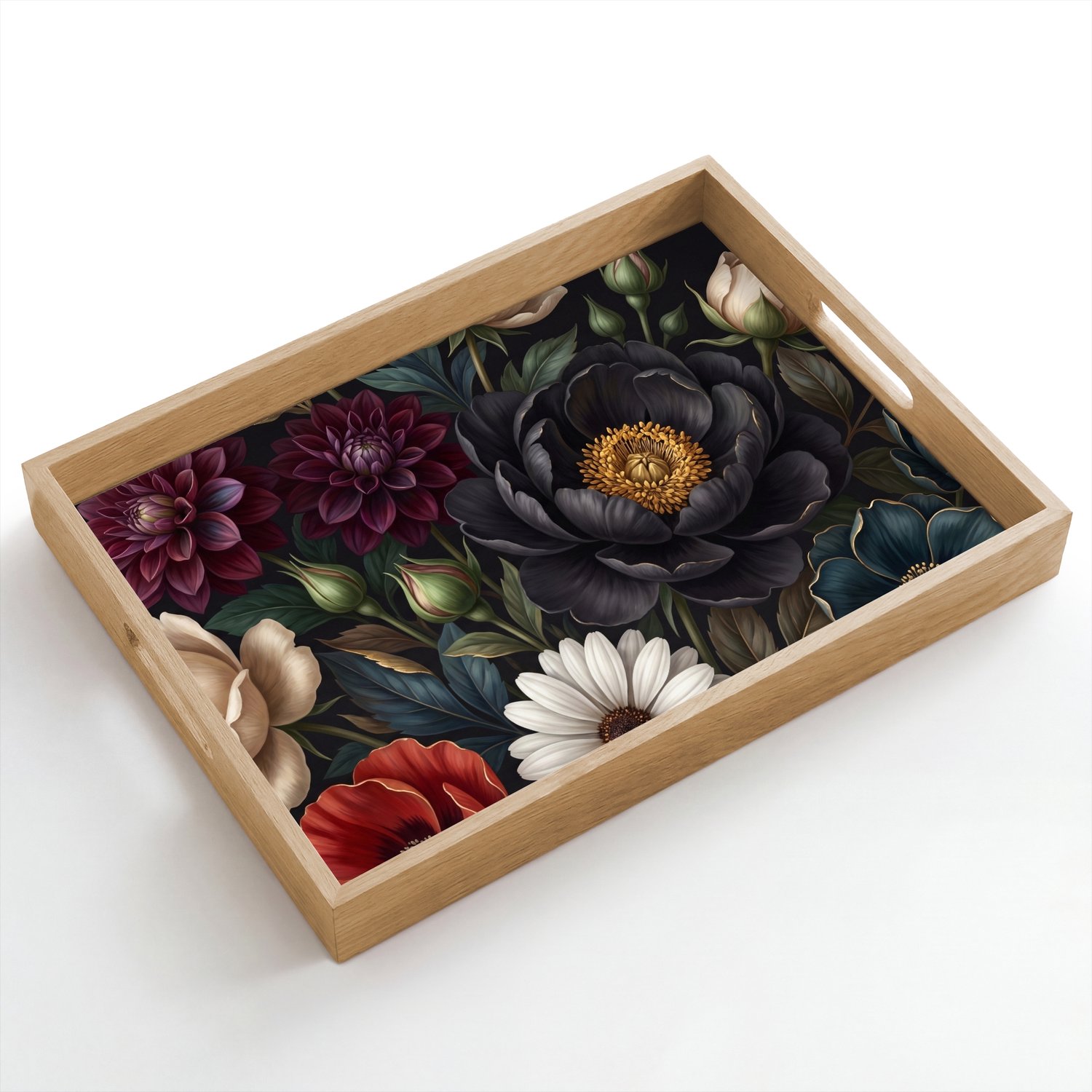 Dienblad hout 50x35 cm - Schootdienblad - Bloemen - Boeket - Natuur - Klassiek - Weelderig - Borrelplank rechthoek - Plateau dienbladen