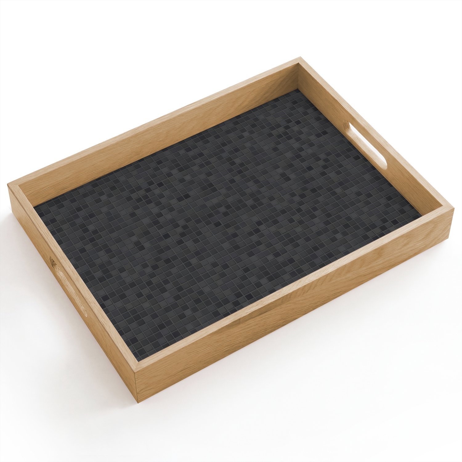 Dienblad hout 40x30 cm - Schootdienblad - Mozaïek - Patroon - Zwart - Borrelplank rechthoek - Plateau dienbladen